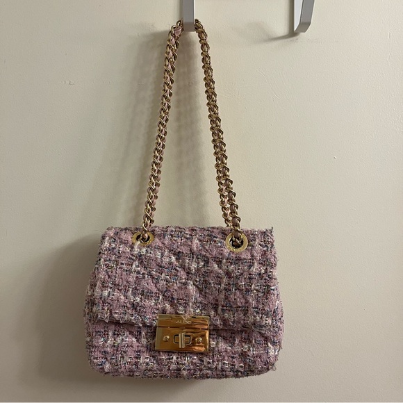 Aldo Boucle Convertible Crossbody Bag Pink Glitter Tweed Purse - Picture 3 of 16